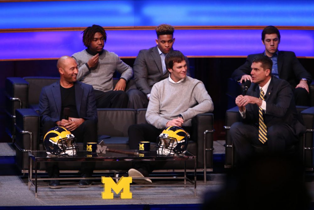 Derek Jeter and New England Patriots QB Tom Brady were on hand at the University of Michigan's National Signing Day event, the Signing of the Stars (Rey Del Rio/Getty Images)