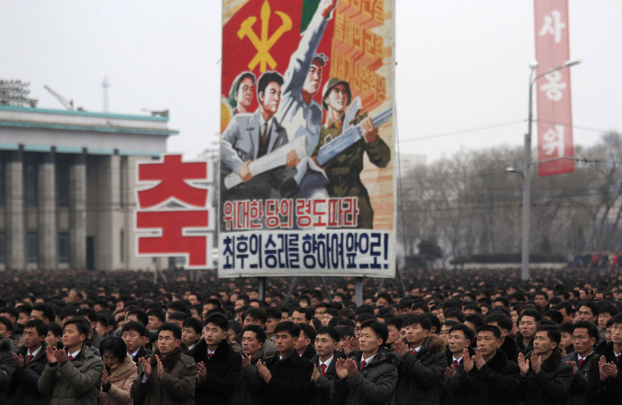 North Koreans gather at the Kim Il Sung Square to celebrate a satellite launch on Monday, Feb. 8, 2016, in Pyongyang, North Korea. People in Pyongyang danced and watched fireworks the day after a rocket launch that has been strongly condemned by many countries around the world. (Jon Chol Jin/AP)