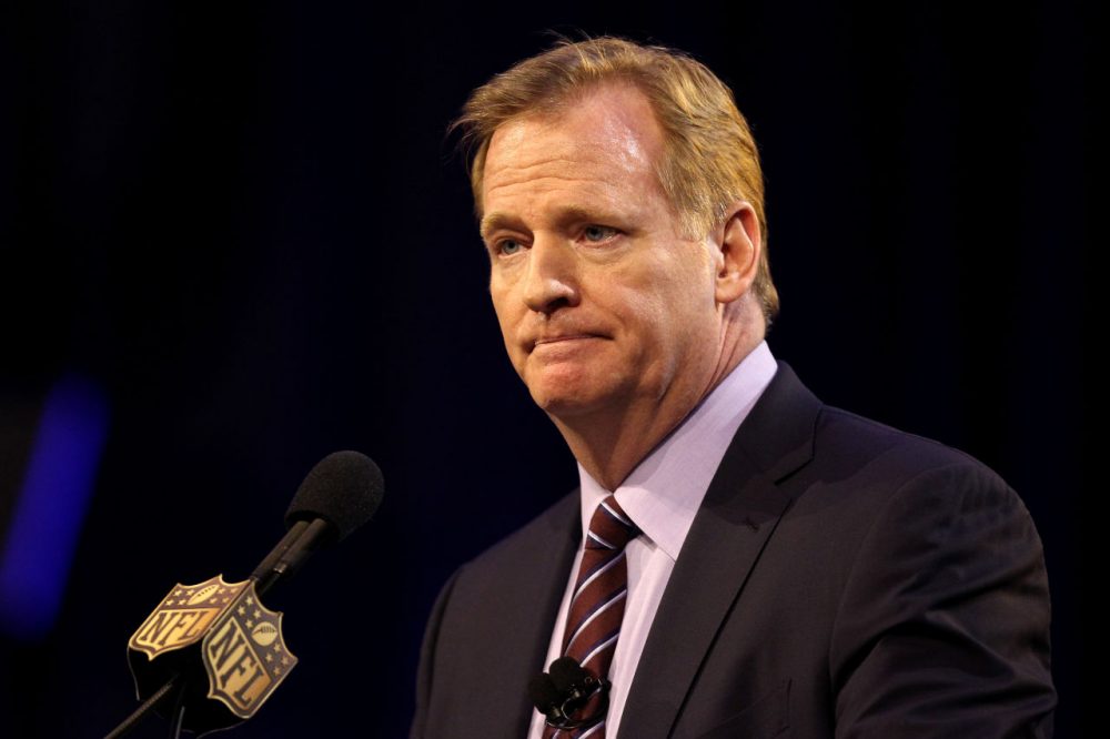 SAN FRANCISCO, CA - FEBRUARY 05:  NFL Commissioner Roger Goodell speaks during a press conference prior to Super Bowl 50 at the Moscone Center West on February 5, 2016 in San Francisco, California.  (Photo by Mike Lawrie/Getty Images)