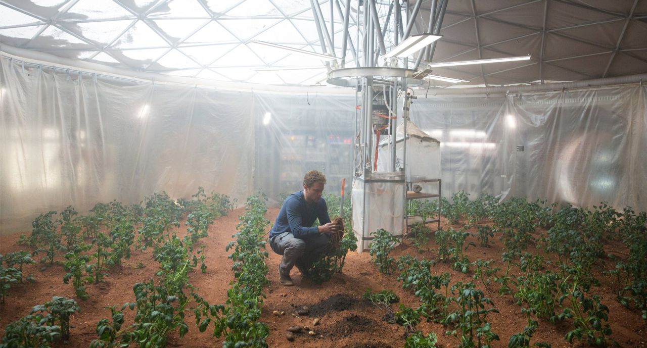 Mark Watney, played my Matt Damon, grows potatoes on Mars in "The Martian." (Courtesy 20th Century Fox)