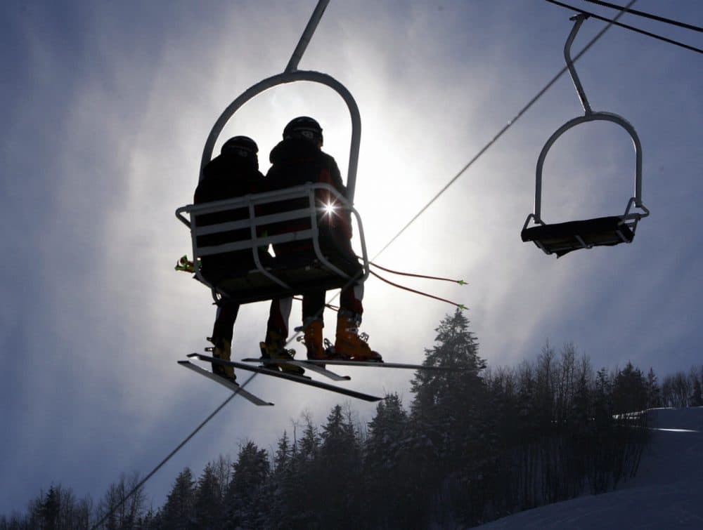 Ski racers take a chair lift up the hill during a free skiing session 08 December, 2005 in Aspen, Colorado. In cold weather skiers were preparing for the World Cup Super G scheduled for 09 December, 2005 in Aspen. (Don Emmert/AFP/Getty images)