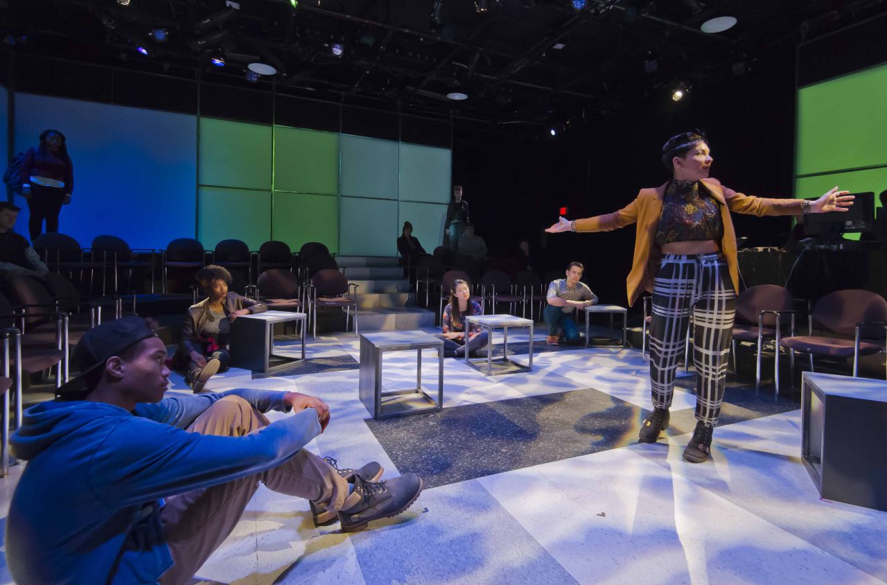(L-R) Beth Hill, Jade’ Davis, Ami Park, Kalei Devilly, Linda Vanesa and Perla Giron-Blanco in "Baltimore," a co-production by New Rep and Boston Center For American Performance. (Courtesy Kalman Zabarsky/New Rep)