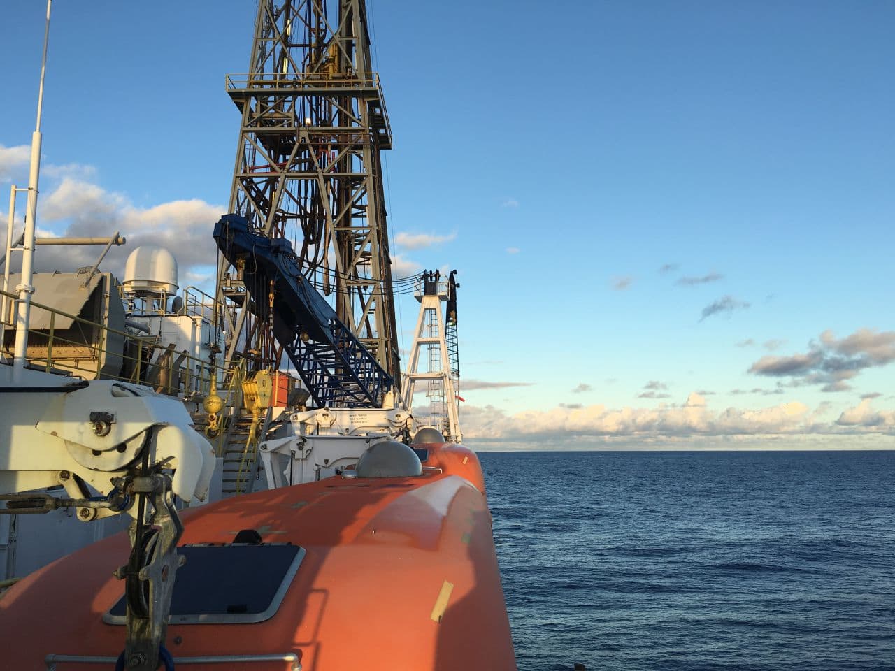 The JOIDES Resolution research vessel is being used in an attempt to drill through the Earth's crust. (Courtesy Peter Blum)