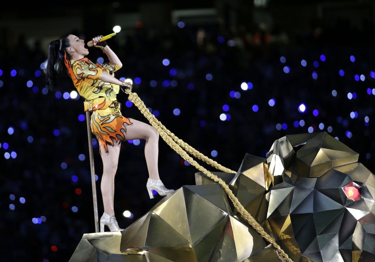 Singer Katy Perry performs during halftime of NFL Super Bowl XLIX football game between the Seattle Seahawks and the New England Patriots Sunday, Feb. 1, 2015, in Glendale, Ariz. (David J. Phillip/ AP)