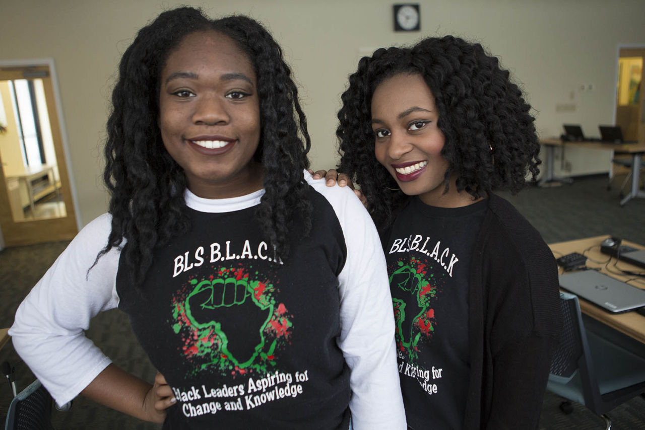 Meggie Noel, left, and Kylie Webster-Cazeau, launched the social media campaign #BlackAtBLS to bring attention to their complaints about systemic racism at Boston Latin School. (Jesse Costa/WBUR)