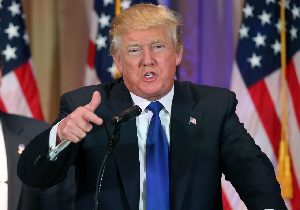Donald Trump speaks in Palm Beach, Fla. on Tuesday night. The Republican presidential candidate won several states on Super Tuesday, including Massachusetts. (Andrew Harnik/AP)