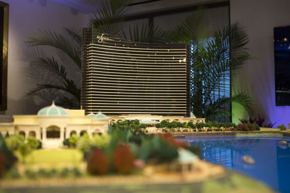 A scaled model of Steve Wynn’s planned casino in Everett. (Jesse Costa/WBUR)