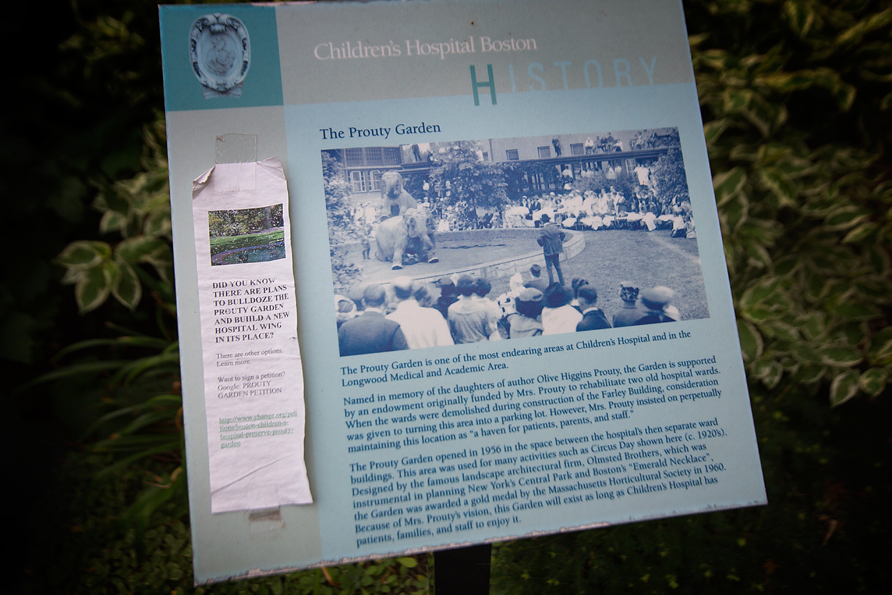 Plaque featuring Olive Higgins Prouty’s wishes for the garden to remain a haven for patients, parents and staff (Jesse Costa/WBUR)
