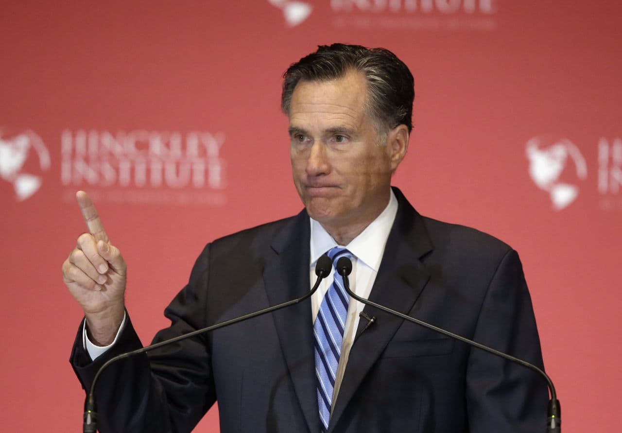 Former Republican presidential candidate Mitt Romney weighs in on the GOP presidential race during a speech at the University of Utah on March 3 in Salt Lake City. (Rick Bowmer/AP)