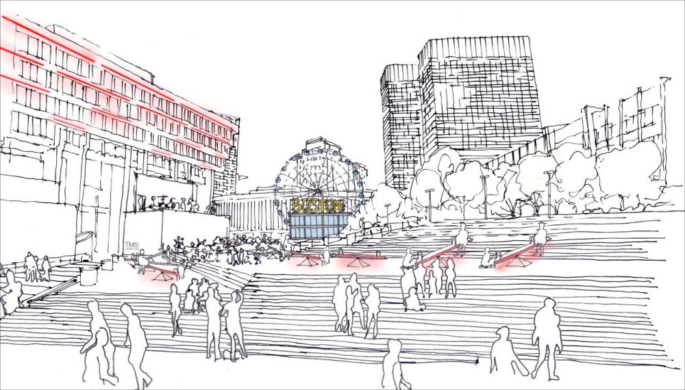 A rendering if Boston Garden Development Corporation's proposal to makeover City Hall Plaza. (Courtesy Boston Garden Development Corporation)
