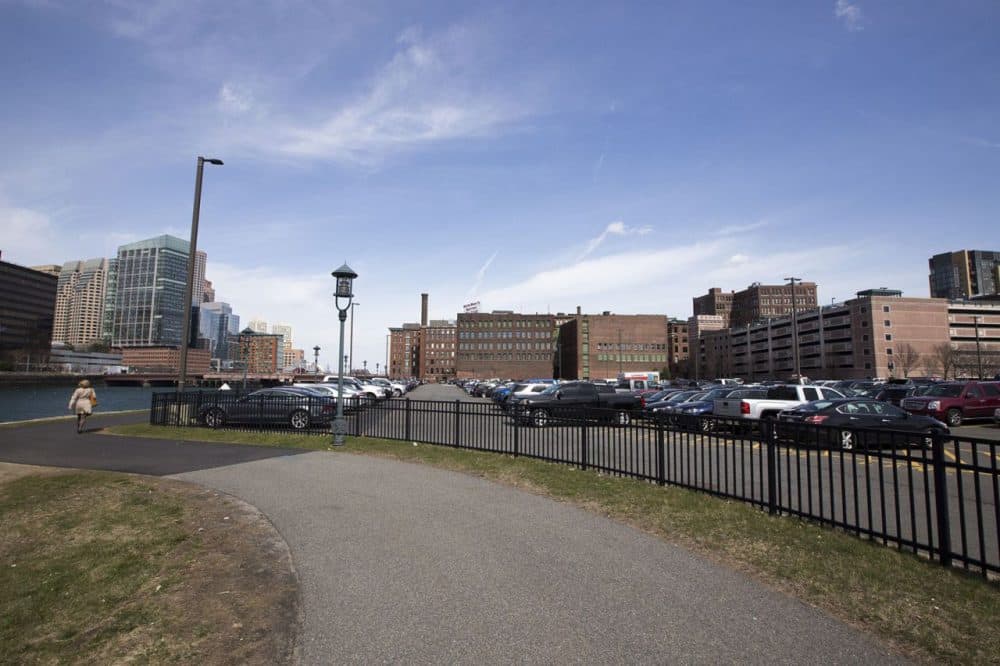 General Electric will move to a 2.5-acre site in Fort Point that includes two older brick buildings and a portion of a parking lot. (Joe Difazio for WBUR)