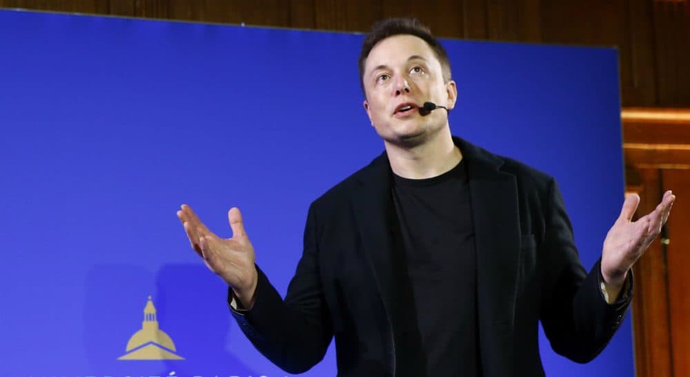 Tesla Motors Inc. CEO Elon Musk delivers a conference at the Paris Pantheon Sorbonne University as part of the COP21, United Nations Climate Change Conference, in Paris, Dec. 2, 2015. (Francois Mori/AP)