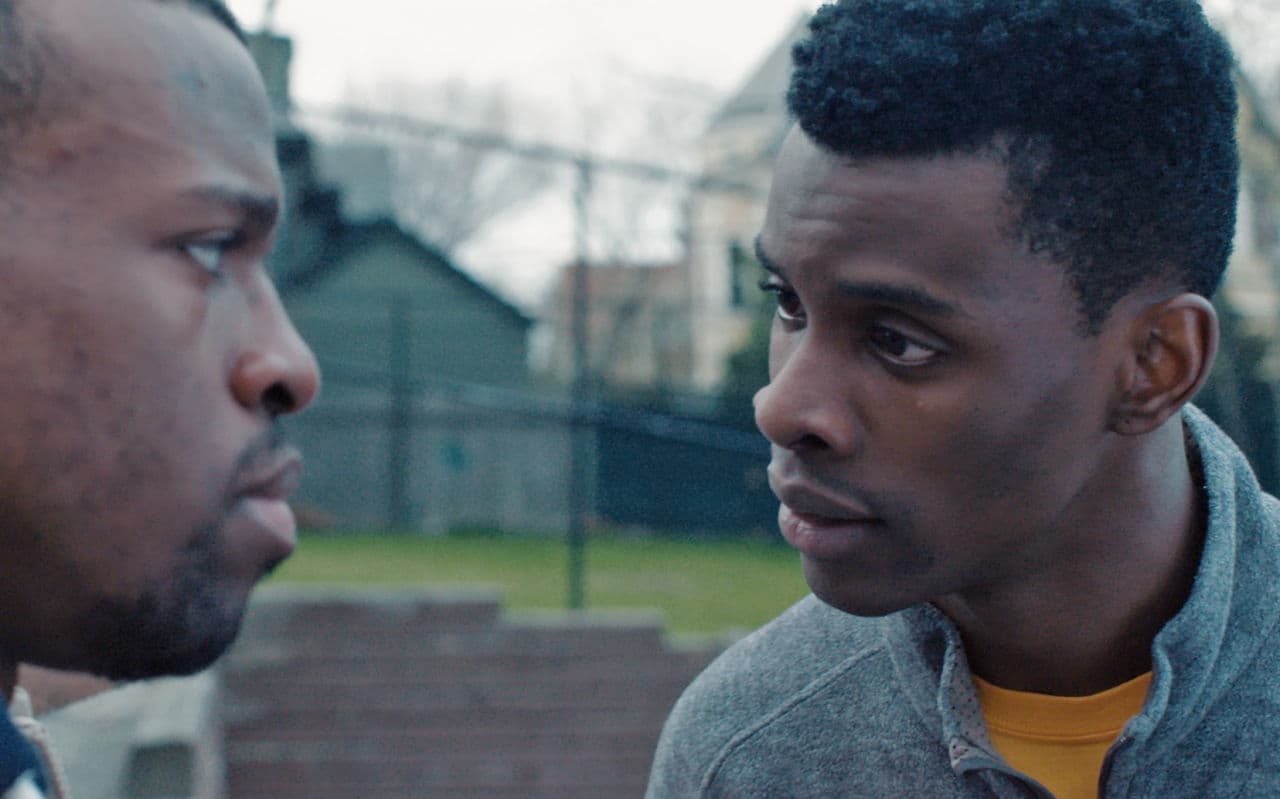 Actors Devante Lawrence (left) and Andre Ozim are pictured in a still from the 12-minute film "Jahar," written by Henry Hayes and Zolan Kanno-Youngs, who both had been high school classmates of Dzhokhar Tsarnaev at Cambridge Rindge and Latin School in Cambridge, Mass. The film premiered Saturday, April 16, 2016, at the Tribeca Film Festival in New York. (Leo Purman)