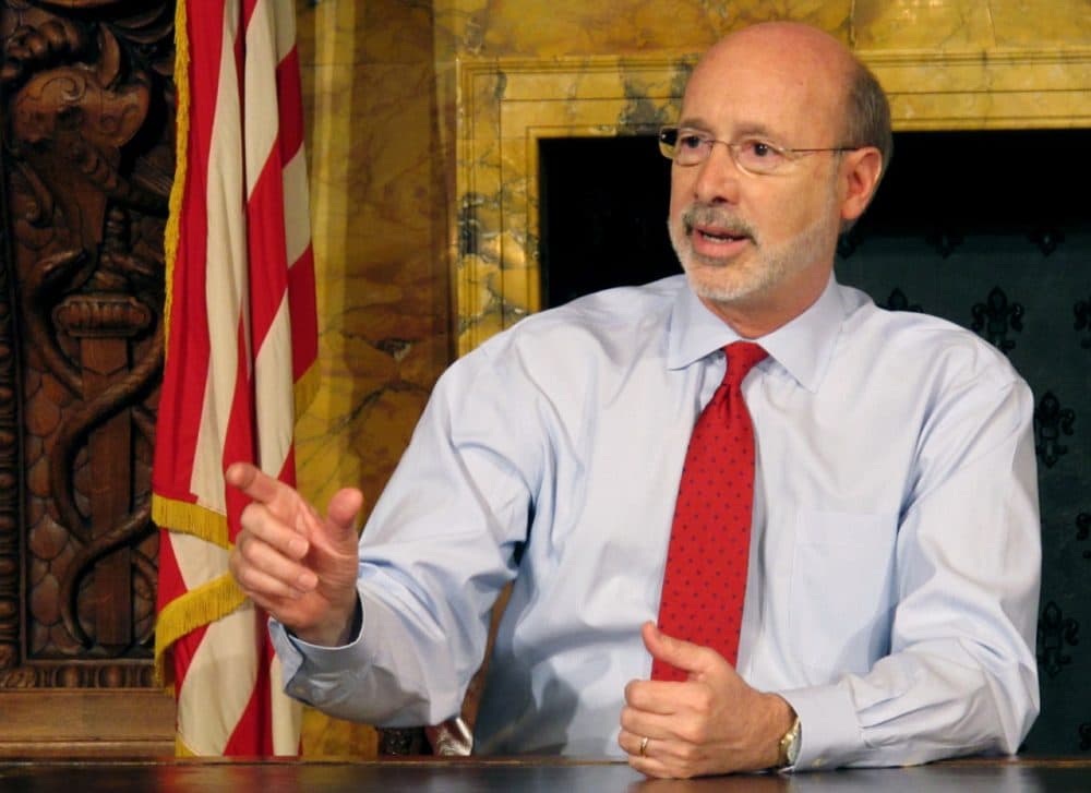 Pennsylvania Gov. Tom Wolf discusses his diagnosis of what he called treatable prostate cancer with members of the media in his Capitol offices, Wednesday, Feb. 24, 2016, in Harrisburg, Pa. He said he has a planned treatment schedule that will last several months and that he doesn't anticipate it impairing his ability to serve as governor. (Marc Levy/AP)