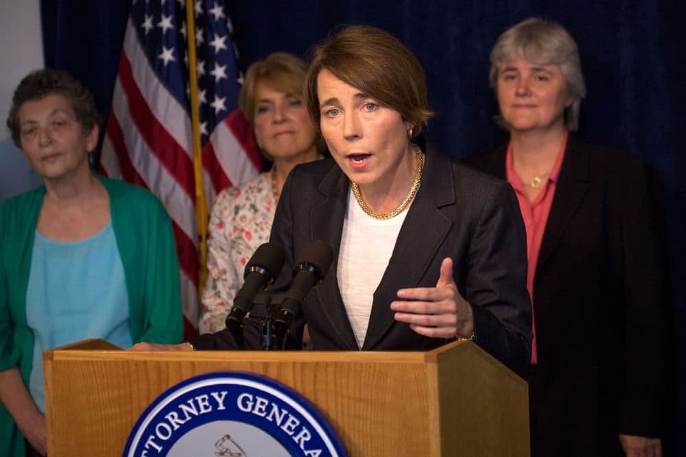 “For God’s sake, you mean, physicians should be precluded from asking about the most lethal consumer product out there: a gun? That’s just wrong,&quot; Attorney General Maura Healey, seen here in a file photo, said at a forum Tuesday. (Jesse Costa/WBUR)