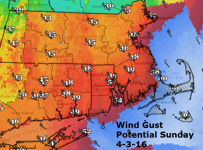 Potential wind gust on Sunday. (Dave Epstein/WBUR)