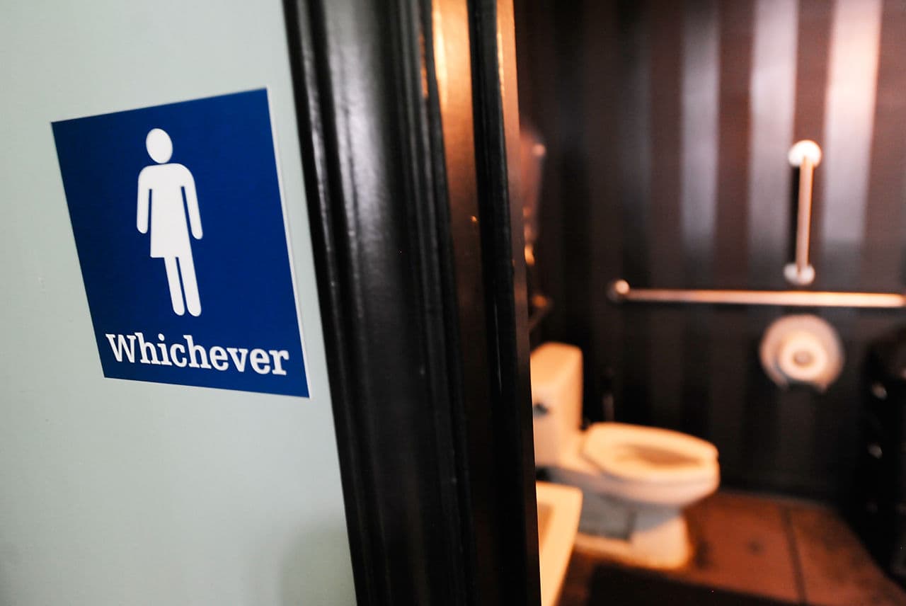 A gender neutral sign is posted outside a bathrooms at Oval Park Grill on May 11, 2016 in Durham, North Carolina. Debate over transgender bathroom access spreads nationwide as the U.S. Department of Justice countersues North Carolina Governor Pat McCrory from enforcing the provisions of House Bill 2 (HB2) that dictate what bathrooms transgender individuals can use. (Sara D. Davis/Getty Images)