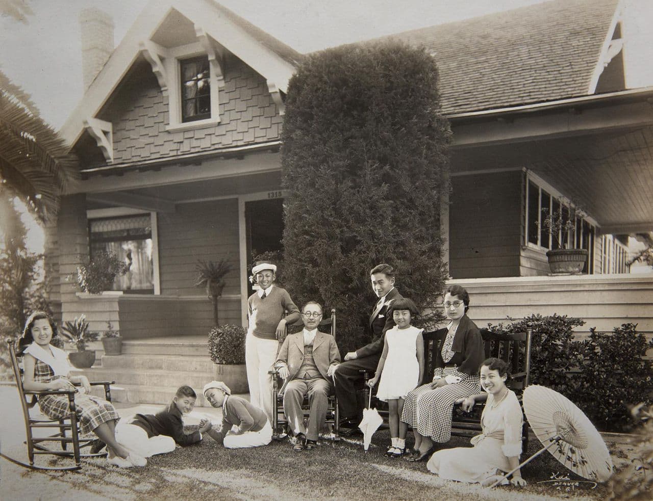 The Akimoto family at their home on 36th St. in Los Angeles in July, 1933. (Courtesy of the Akimoto family.)