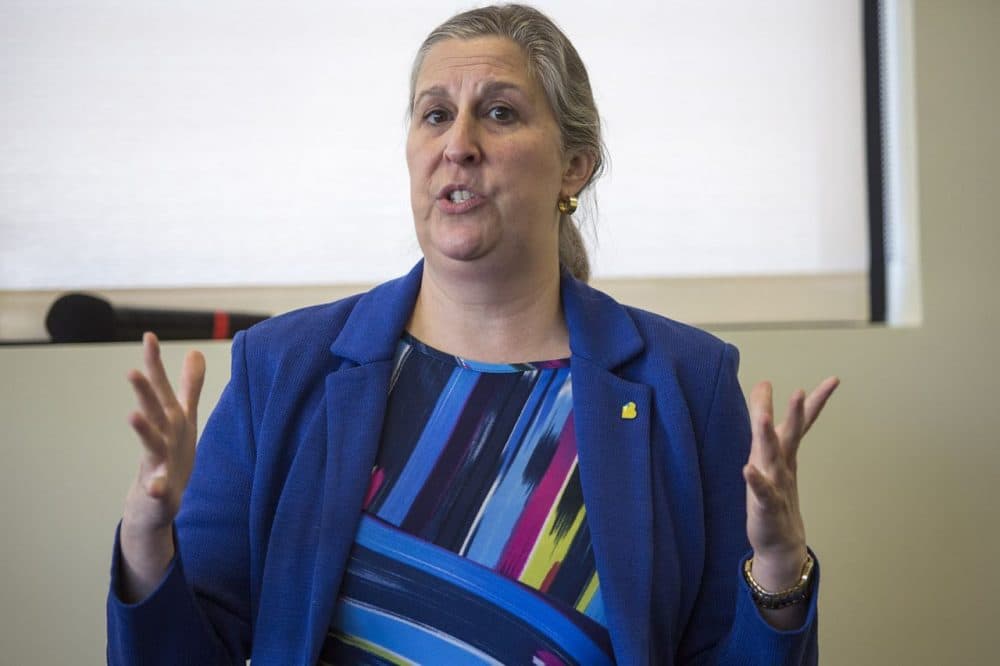 Julie Burros, chief of arts and culture for the city of Boston, speaking at WBUR. (Jesse Costa/WBUR)