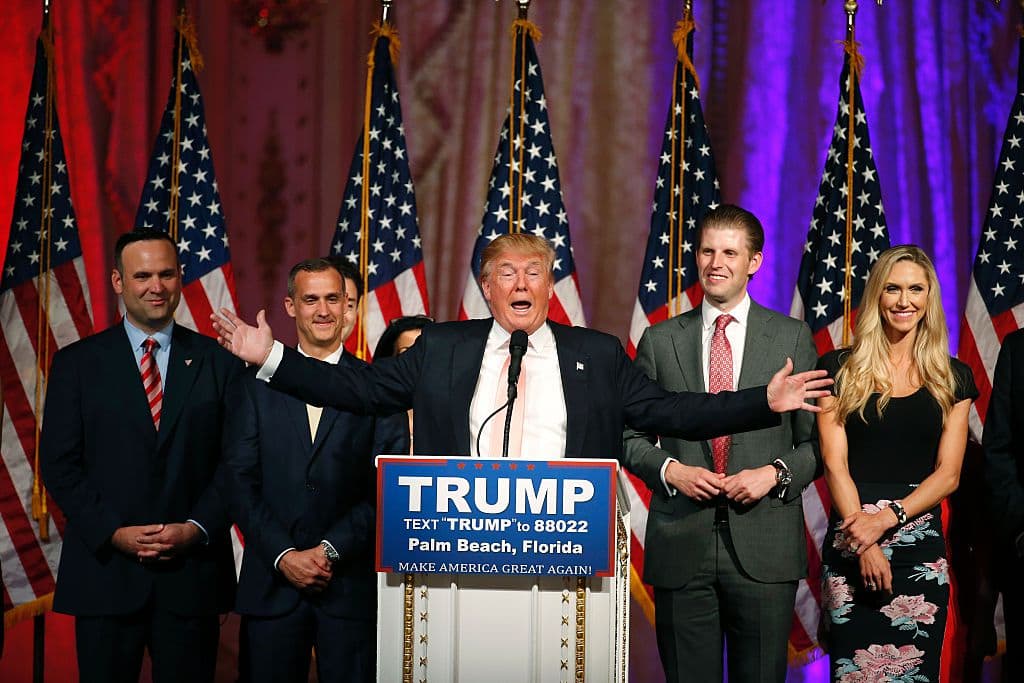On March 15, 2016, Republican presidential candidate Donald Trump addressed the media following victory in the Florida state primary in West Palm Beach, Florida. The win in Florida for Trump sent rival Marco Rubio, the US senator from the Sunshine State, crashing out of the campaign. (Rhona Wise/AFP/Getty Images)