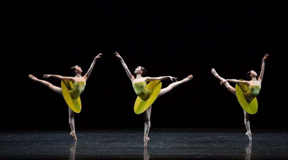 Ji-Young Chae, Seo Hye Han, and Misa Kuranaga in William Forsythe's The Vertiginous Thrill of Exactitude. (Courtesy of Rosalie O'Connor/Boston Ballet)
