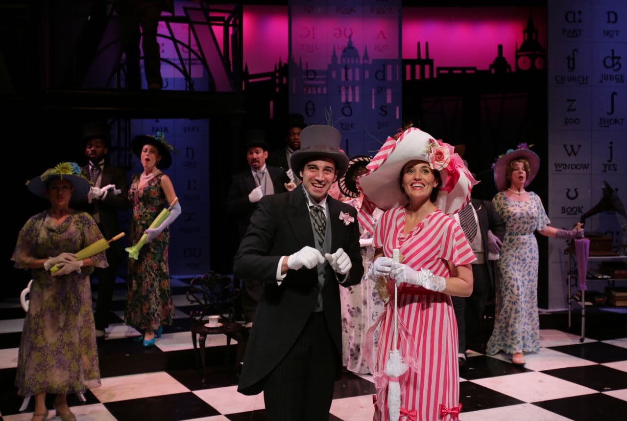 Jared Troilo and Jennifer Ellis with the rest of the ensemble of "My Fair Lady" at Lyric Stage. Ellis won a Nortie for her performance. (Courtesy Mark S. Howard/Lyric Stage Company of Boston)