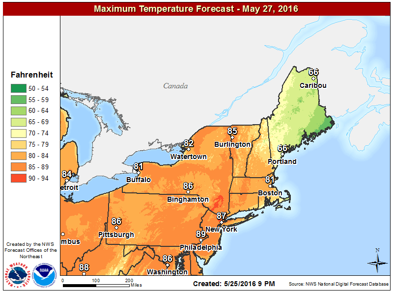 High temperatures expected for Friday. (Courtesy NOAA)