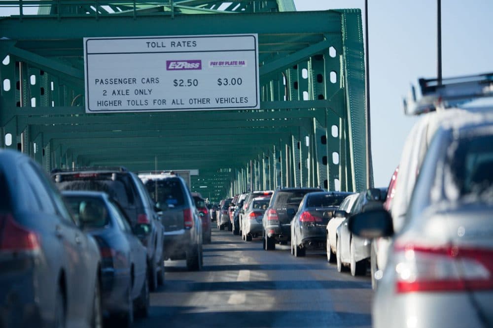 Heavy traffic on Route 1 at the Tobin Bridge. (Jesse Costa/WBUR)