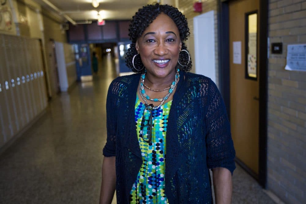 Lindsa McIntyre is principal at the Jeremiah E. Burke High School. (Jesse Costa/WBUR)