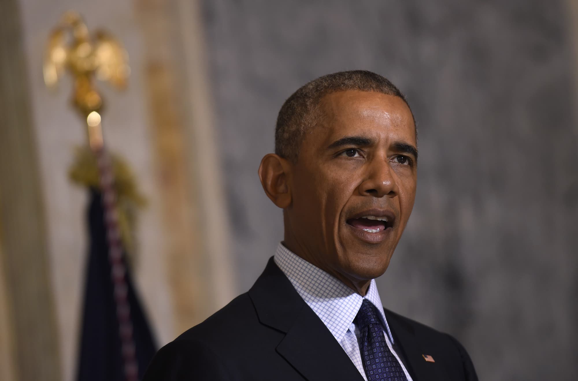 President Barack Obama speaks at the Treasury Department in Washington, Tuesday, June 14, 2016, following a meeting with his National Security Council, to get updates on the investigation into the attack in Orlando, Florida and review efforts to degrade and destroy ISIL. (Susan Walsh/AP)