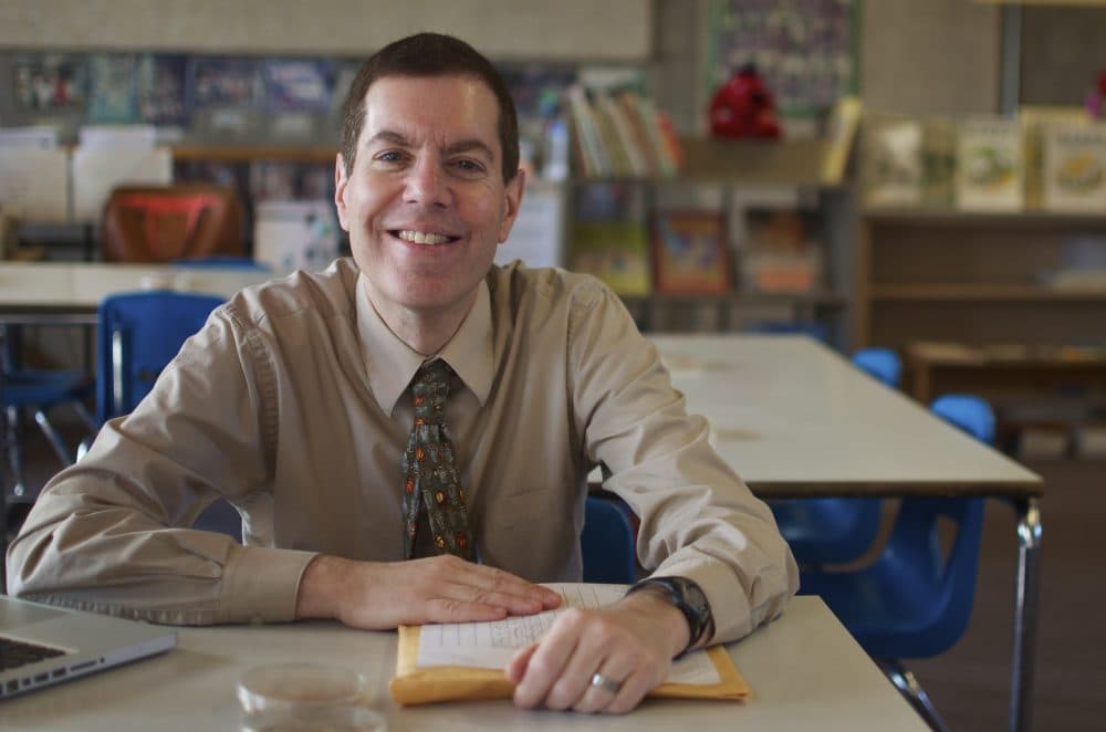 David Weinstein is retiring early after teaching first grade at Brookline’s Pierce School since 1987. He says he’s stepping down mostly because the data collection associated with education reform takes time and attention away from teaching the way he believes is best for children. (Sharon Brody/WBUR)