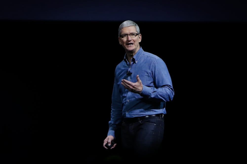 Apple CEO Tim Cook delivers the keynote address at Apple's annual Worldwide Developers Conference at the Bill Graham Civic Auditorium in San Francisco, California, onJune 13, 2016. (Gabrielle Lurie/AFP/Getty Images)