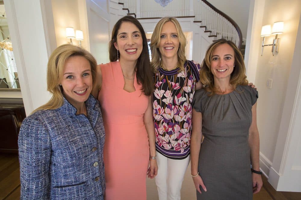 Ellie Chu, Karen Nanji, Christine Olsen and Lesley Solomon at a recent fundraising event in Brookline. The women helped launch the Broad Institute's Food Allergy Science Initiative. (Jesse Costa/WBUR)