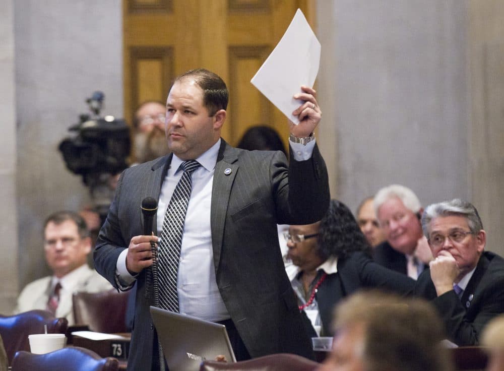 Rep. Andy Holt, R-Dresden, participates in a House debate in Nashville, Tenn. Before the Orlando nightclub shootings happened, Holt, a staunch gun rights supporter, had offered an AR-15 assault weapon as a door prize at a fundraiser scheduled for later this month. When he was heavily criticized following the shootings, he said he would give away a second one as well. (AP Photo/Erik Schelzig, File)