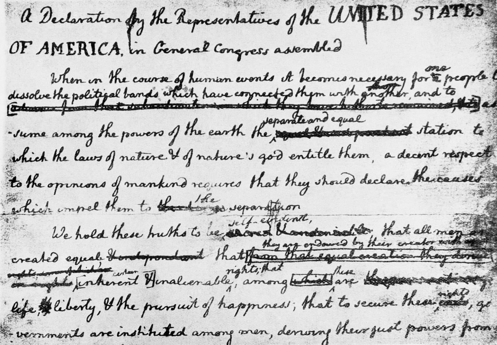 The rough draft of the Declaration of Independence, written by John Adams and Benjamin Franklin before adoption by Congress. (AP)
