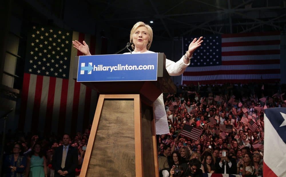 Democratic presidential candidate Hillary Clinton speaks during a presidential primary election night rally, Tuesday, June 7, 2016, in New York. (Julie Jacobson / AP)