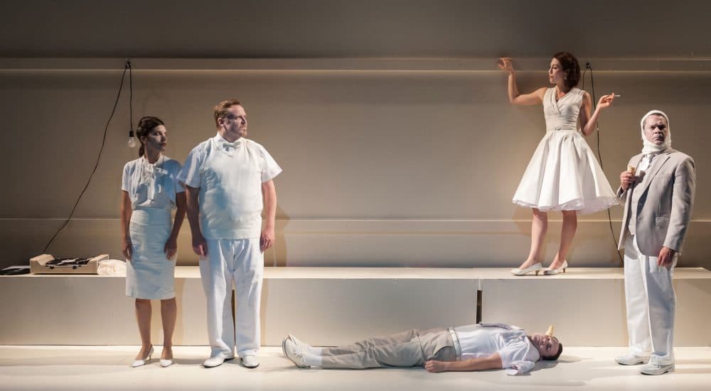 Susannah Millonzi, Edmund Lewis, Eric Tucker (on floor), Kelley Curran and Tom O'Keefe in Bedlam's "What You Will." (Courtesy A.R. Sinclair Photography)