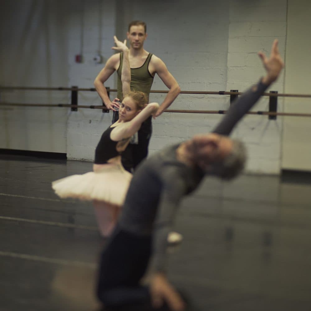 Choreographer Gianni Di Marco rehearsing "The Firebird" with dancers Alan Alberto and Ruth Whitney. (Courtesy Jacob Hoover)