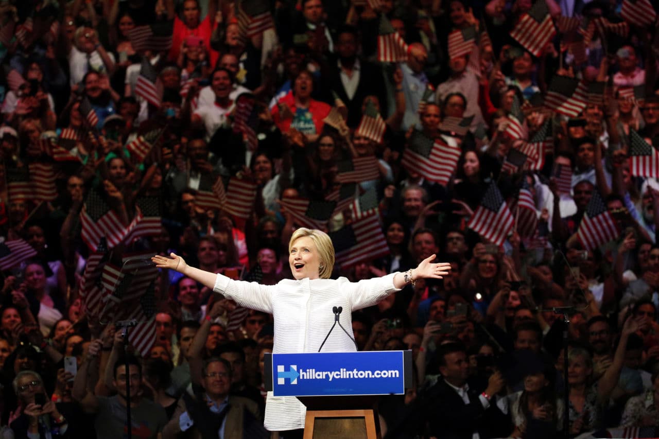 Democratic presidential candidate Hillary Clinton speaks during a presidential primary election night rally on June 7 in New York. (Julio Cortez/AP)