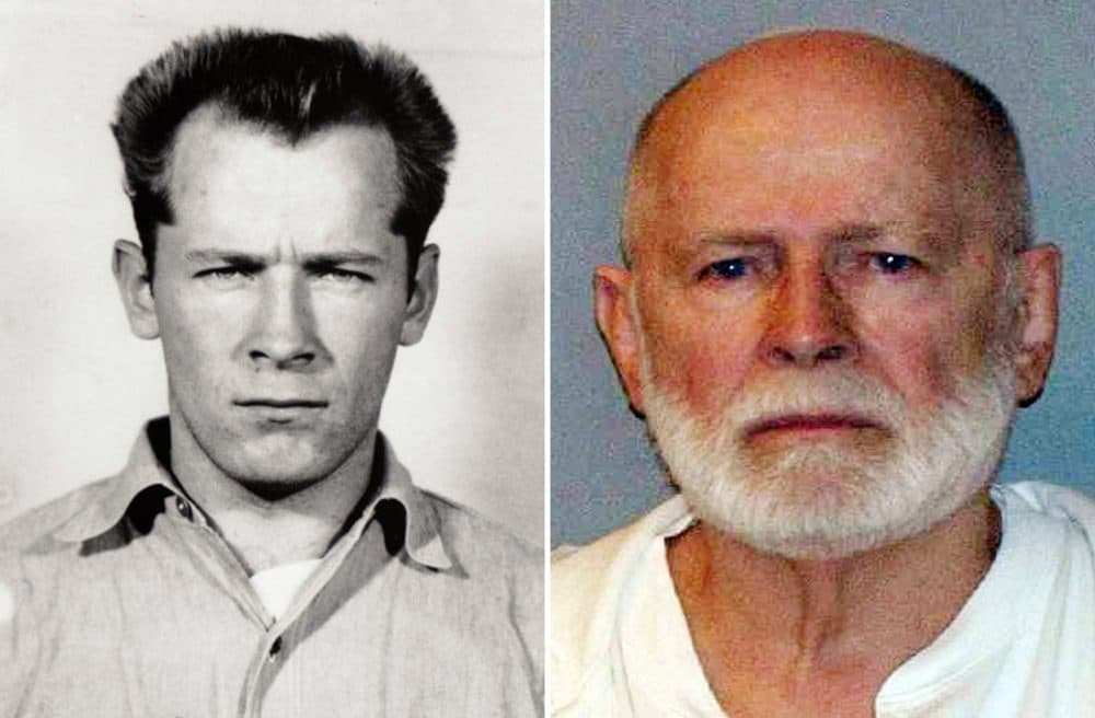 James "Whitey" Bulger is seen in two booking photos, decades apart -- 1959 and after his capture in 2011. The convicted mobster and murderer died in prison in 2018. (U.S. Marshals Service)