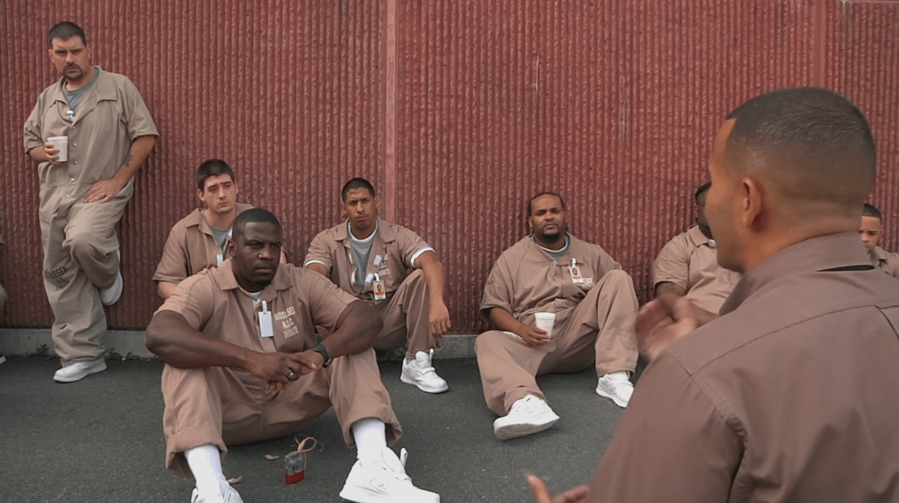 Louie speaking to inmates about his story in the documentary, Beyond The Wall. (Courtesy Northern Light Productions)