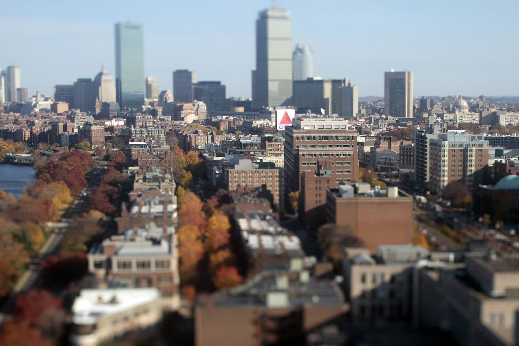 The Citgo sign has been in Kenmore Square since 1965. It's located at 660 Beacon St., atop a building owned by Boston University. BU is looking to sell that building and several others in Kenmore to private developers. (Joe Difazio for WBUR)