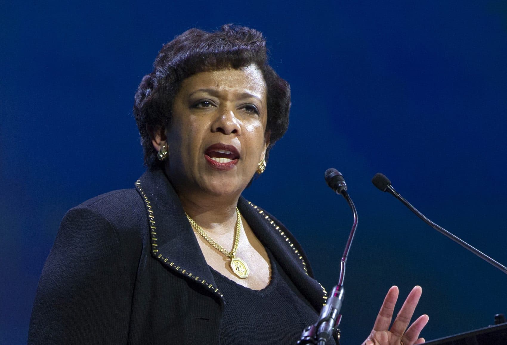In this June 14, 2016 file photo, Attorney General Loretta Lynch speaks in Washington. Former President Bill Clinton spoke with Lynch during an impromptu meeting in Phoenix, but Lynch says the discussion did not involve the investigation into Hillary Clinton's email use as secretary of state. (Cliff Owen, File/AP)