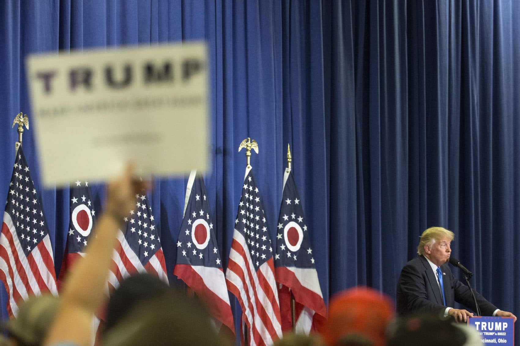 Republican presidential candidate Donald Trump speaks during a campaign rally at the Sharonville Convention Center, Wednesday, July 6, 2016, in Cincinnati. (John Minchillo/AP)