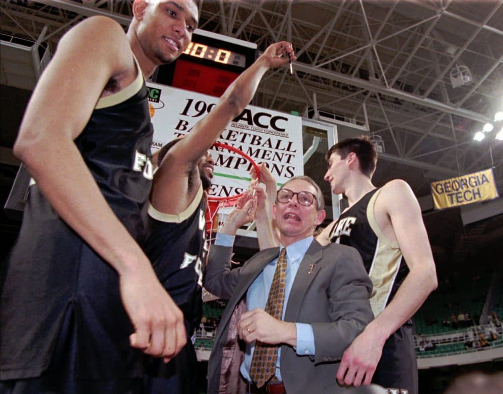 King, a Wake Forest alum, alerted his coach Dave Odom (right) to the talents of an lanky islander with uncommon humility. (AP Photo/Chuck Burton)