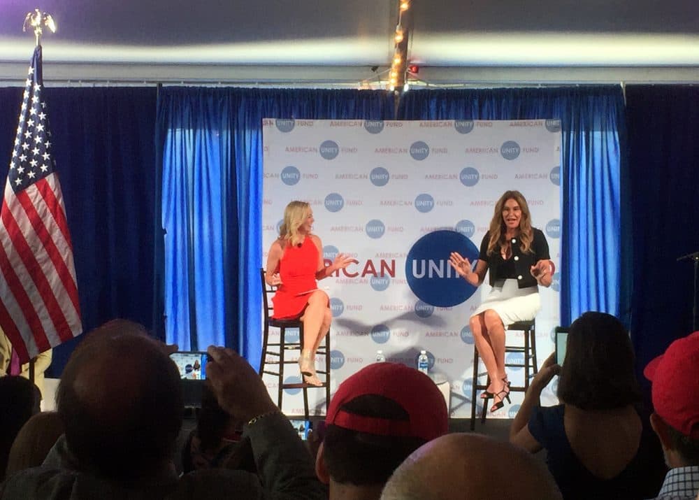 Caitlyn Jenner, right, speaks at an American Unity Fund brunch Wednesday on the sidelines of the RNC. Jenner said it was easier to come out as transgender than it was as a Republican. The transgender activist and Olympian is speaking at an RNC breakfast to promote LGBT inclusion in the GOP. (Josh Lederman/AP)