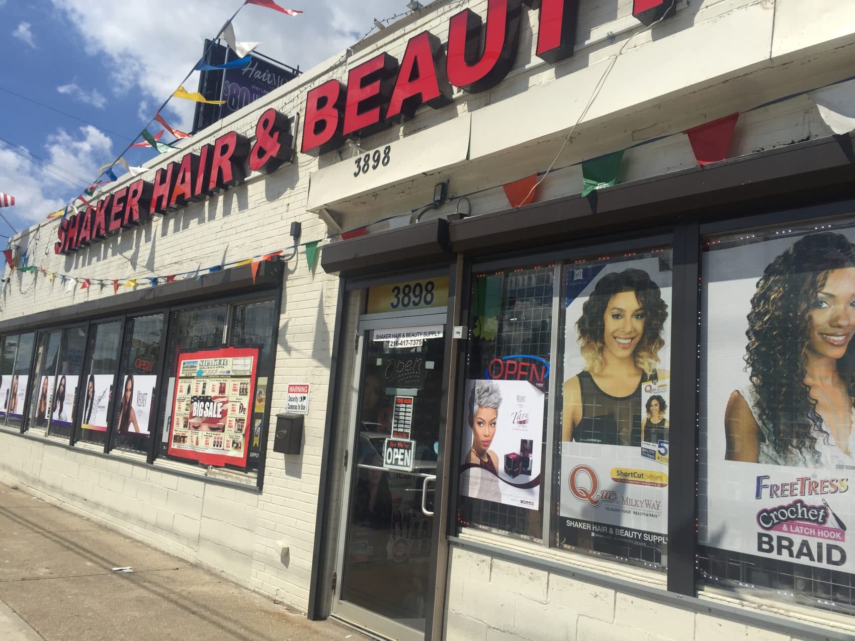 The exterior of Shaker Hair &amp; Beauty Supply in Cleveland Heights, Ohio. (Robin Young/Here &amp; Now)