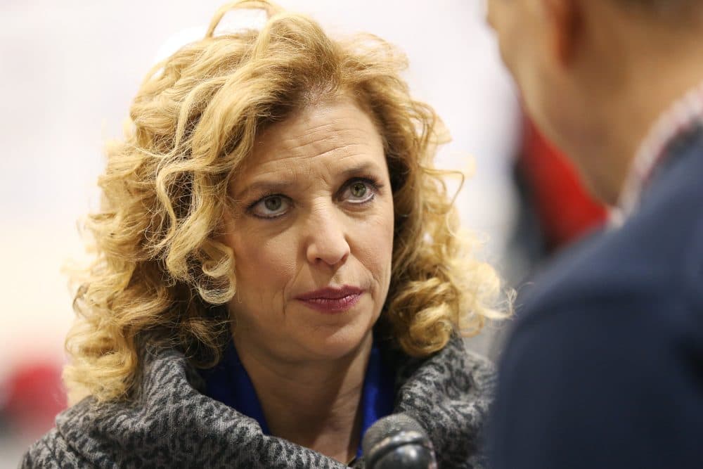 U.S. Representative Debbie Wasserman Schultz (D-FL 23rd District) and chair of the Democratic National Committee (DNC) speaks to a reporter before the democratic debate on December 19, 2015 in Manchester, New Hampshire. The DNC has been criticized for the timing of democratic debates during the 2016 presidential race. (Andrew Burton/Getty Images)