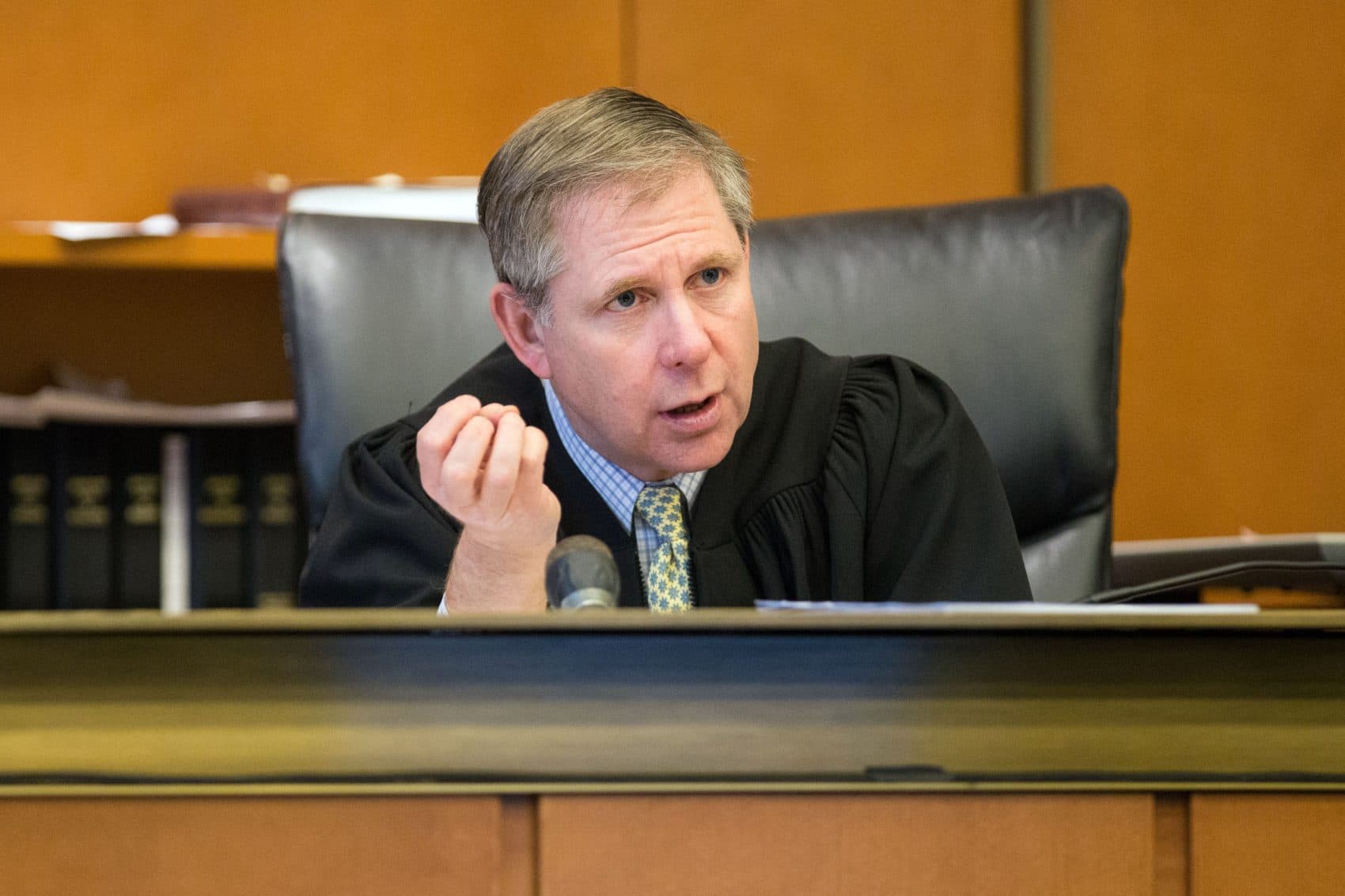 Judge David Lowy during a trial at Essex Superior Court in Salem in December 2015. (Aram Boghosian/The Boston Globe via AP, Pool)