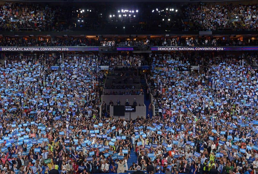 Sen. Bernie Sanders addresses delegates on day one of the Democratic National Convention at the Wells Fargo Center in Philadelphia, Pennsylvania, July 25, 2016. (Brendan SmialowskiI/AFP/Getty Images)